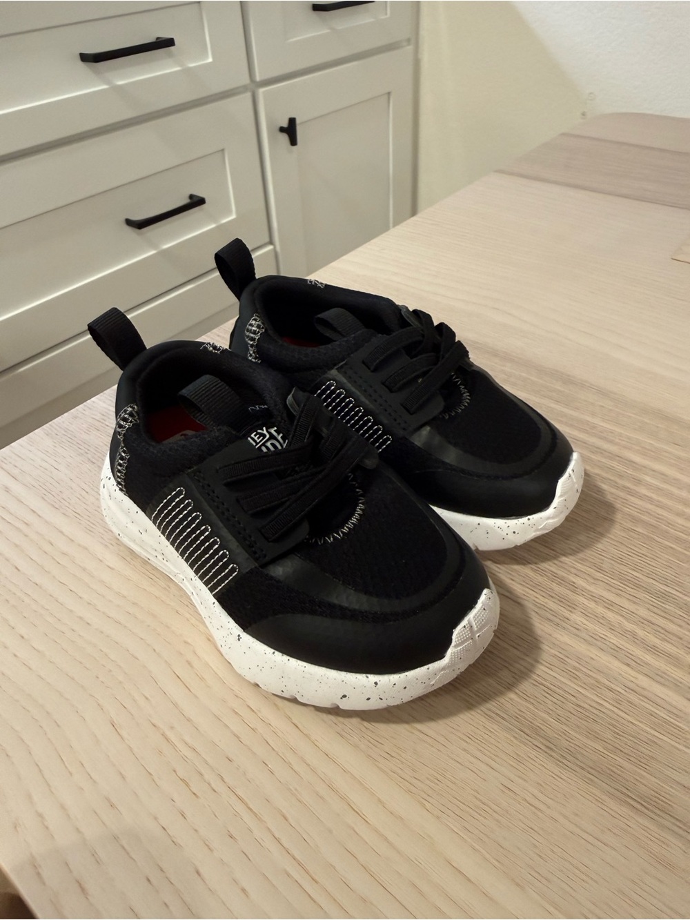 Brand New Hey Dude black and white sneakers C7 toddler